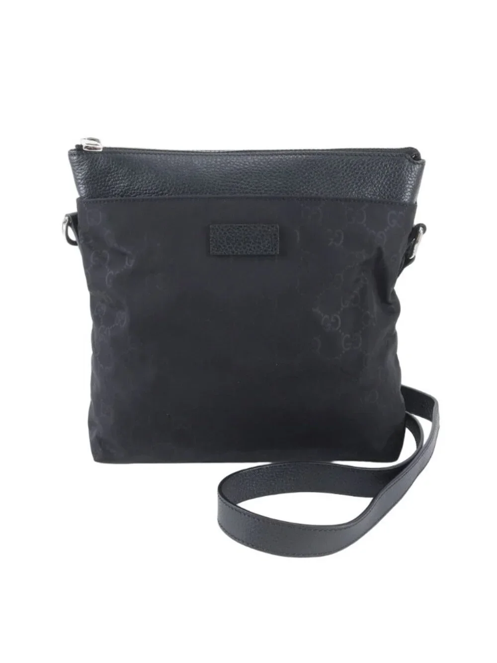 Gucci GG Nylon Leather Shoulder Bag Crossbody Messenger Black